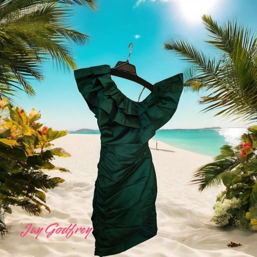 JAYGODFREY Green Ruffle Dress NWT